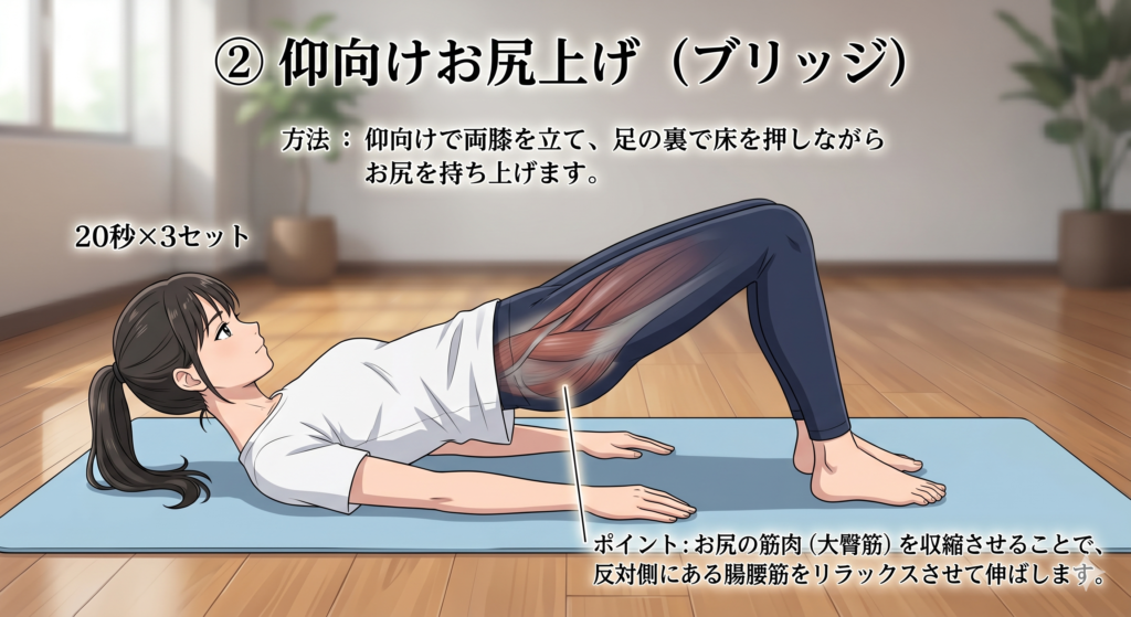 ブリッジ運動 腸腰筋ストレッチ